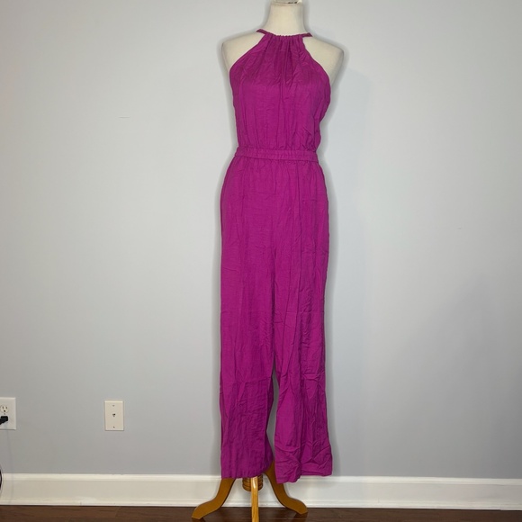 FRNCH- Fuchsia Halter Top Jumpsuit with Pockets - Picture 1 of 4